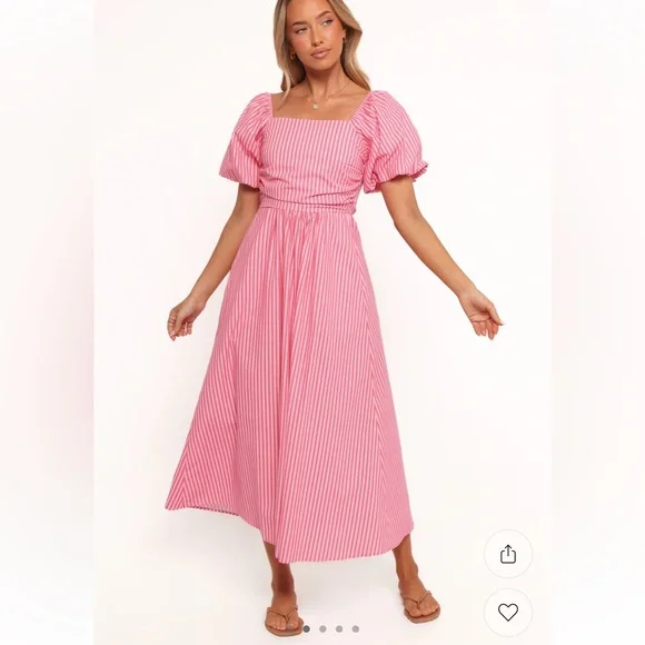 Petal and Pup Women's Chlo Puff Sleeve Midi Dress - Red Stripe L